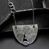 Sterling silver semi oval shape pendant necklace with moonstone gemstone on sterling silver chain