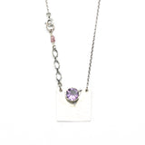 Sterling silver square shape pendant necklace with round Amethyst on sterling silver chain