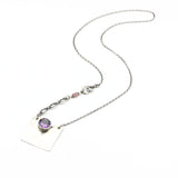 Sterling silver square shape pendant necklace with round Amethyst on sterling silver chain