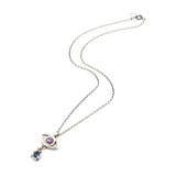 Silver Evil eyes pendant necklace with pink sapphire and blue kyanite gemstone on sterling silver chain