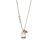 Golden rutilated quartz pendant necklace in silver bezel and prongs setting with sterling silver chain