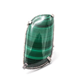 Large Malachite ring in silver bezel setting with sterling silver band