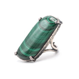 Large Malachite ring in silver bezel setting with sterling silver band