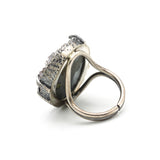 Brown Brazilian druzy ring in silver bezel and prongs setting with sterling silver band