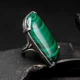 Large Malachite ring in silver bezel setting with sterling silver band