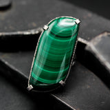 Large Malachite ring in silver bezel setting with sterling silver band