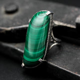 Large Malachite ring in silver bezel setting with sterling silver band