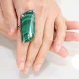 Large Malachite ring in silver bezel setting with sterling silver band