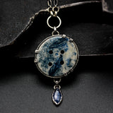 Hand crafted ceramic bottom pendant necklace with blue kyanite and labradorite secondary