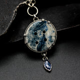 Hand crafted ceramic bottom pendant necklace with blue kyanite and labradorite secondary
