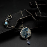 Hand crafted ceramic bottom pendant necklace with blue kyanite and labradorite secondary