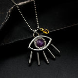 Third Eye pendant necklace with round faceted pink sapphire on sterling silver chain ball style