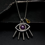 Third Eye pendant necklace with round faceted pink sapphire on sterling silver chain ball style