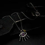 Third Eye pendant necklace with round faceted pink sapphire on sterling silver chain ball style