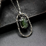 Oval faceted Green kyanite pendant necklace with silver oval loop on sterling silver chain