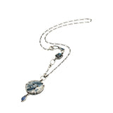 Hand crafted ceramic bottom pendant necklace with blue kyanite and labradorite secondary