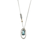 Rectangle faceted paraiba kyanite pendant necklace with silver oval loop on sterling silver chain