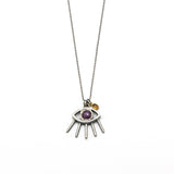 Third Eye pendant necklace with round faceted pink sapphire on sterling silver chain ball style