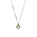 Cushion cut Lemon quartz pendant necklace with multi sapphire secondary on oxidized sterling silver chain