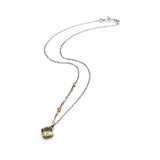 Cushion cut Lemon quartz pendant necklace with multi sapphire secondary on oxidized sterling silver chain