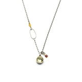 Round faceted Lemon quartz pendant necklace with multi sapphire on oxidized sterling silver chain