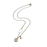 Round faceted Lemon quartz pendant necklace with multi sapphire on oxidized sterling silver chain