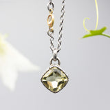 Cushion cut Lemon quartz pendant necklace with multi sapphire secondary on oxidized sterling silver chain