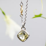 Cushion cut Lemon quartz pendant necklace with multi sapphire secondary on oxidized sterling silver chain