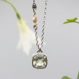 Lemon quartz in Princess cut pendant necklace with oxidized sterling silver chain