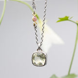 Lemon quartz in Princess cut pendant necklace with oxidized sterling silver chain