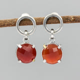 Round faceted Carnelian earrings in silver bezel and prongs setting with circle loop on sterling silver stud style
