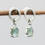 Oval faceted Mint Kyanite earrings in silver bezel and prongs setting with circle loop on sterling silver stud style