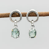 Oval faceted Mint Kyanite earrings in silver bezel and prongs setting with circle loop on sterling silver stud style