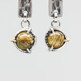 Round Rutilated quartz earrings and silver bar with textured on sterling silver stud style