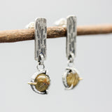 Round Rutilated quartz earrings and silver bar with textured on sterling silver stud style