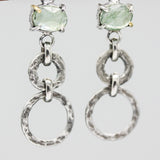 Earrings oval mint Kyanite in silver bezel and prongs setting with silver double circle loop on sterling silver post and backing