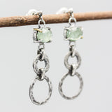 Earrings oval mint Kyanite in silver bezel and prongs setting with silver double circle loop on sterling silver post and backing