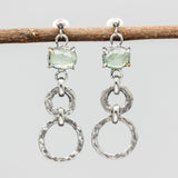 Earrings oval mint Kyanite in silver bezel and prongs setting with silver double circle loop on sterling silver post and backing