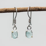 Oval faceted Paraiba Kyanite earrings with sterling silver hooks style