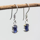 Rectangle faceted blue kyanite earrings with sterling silver hooks style