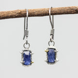 Rectangle faceted blue kyanite earrings with sterling silver hooks style