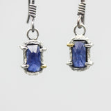 Rectangle faceted blue kyanite earrings with sterling silver hooks style