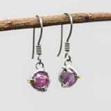 Tiny faceted Pink sapphire earrings with sterling silver hooks style