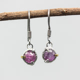 Tiny faceted Pink sapphire earrings with sterling silver hooks style