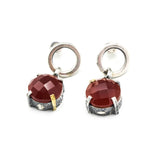 Round faceted Carnelian earrings in silver bezel and prongs setting with circle loop on sterling silver stud style