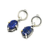 Oval fceted Lapis Lazuli earrings in silver bezel and prongs setting with circle loop on sterling silver stud style