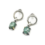 Oval faceted Mint Kyanite earrings in silver bezel and prongs setting with circle loop on sterling silver stud style