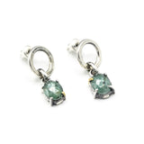 Oval faceted Mint Kyanite earrings in silver bezel and prongs setting with circle loop on sterling silver stud style