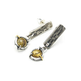 Round Rutilated quartz earrings and silver bar with textured on sterling silver stud style