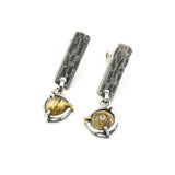 Round Rutilated quartz earrings and silver bar with textured on sterling silver stud style